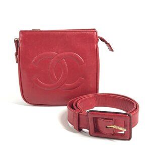 Chanel Waist Bag Big CC Logo Leather Red